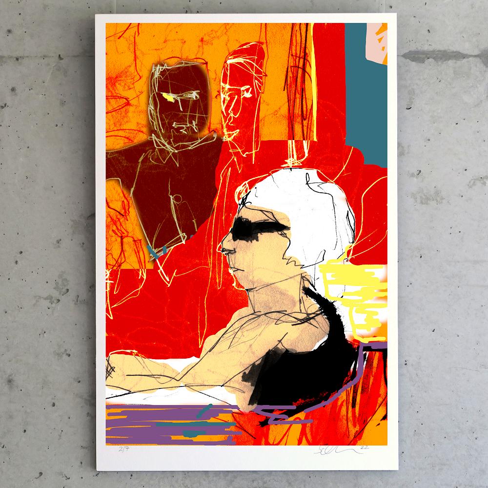 digital überarbeitete Skizze mit dem Titel 'Blickfang' - Kunstdruck auf Hahnemühlepapier