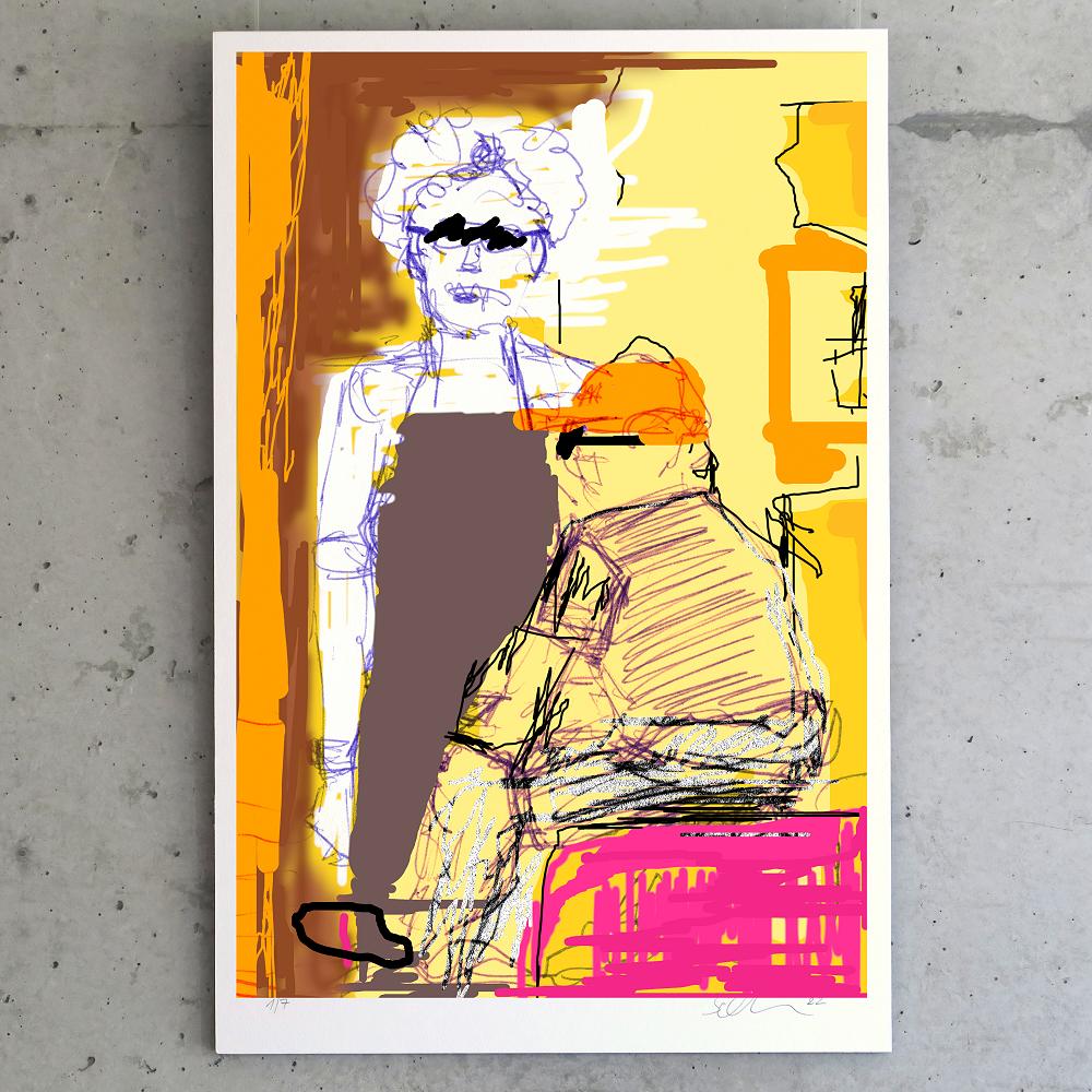 digital überarbeitete Skizze 'Fern-Seher' - Giclee Druck auf Hahnemühlepapier