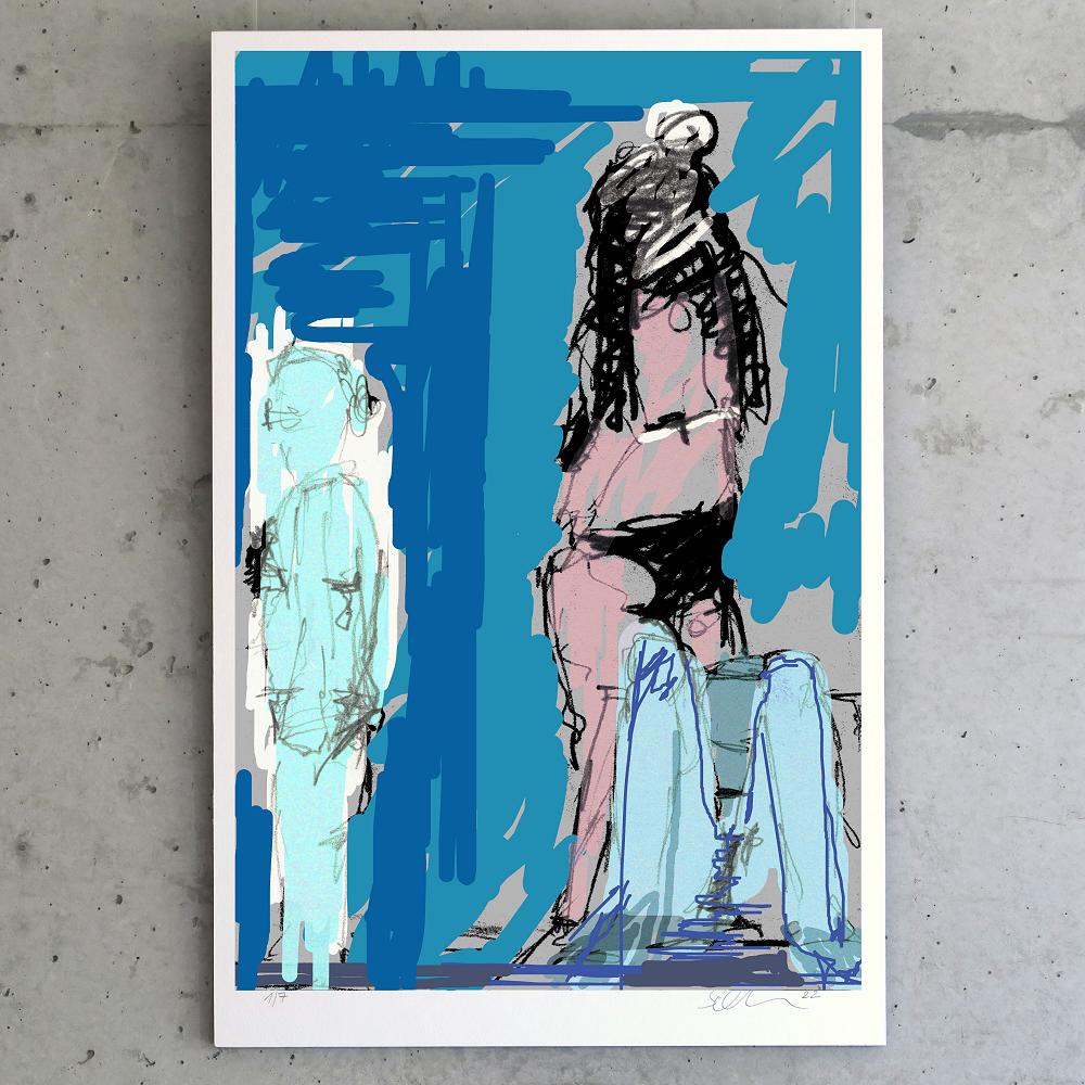 digital überarbeitete Skizze 'Rücken-Frei' - Giclee Druck