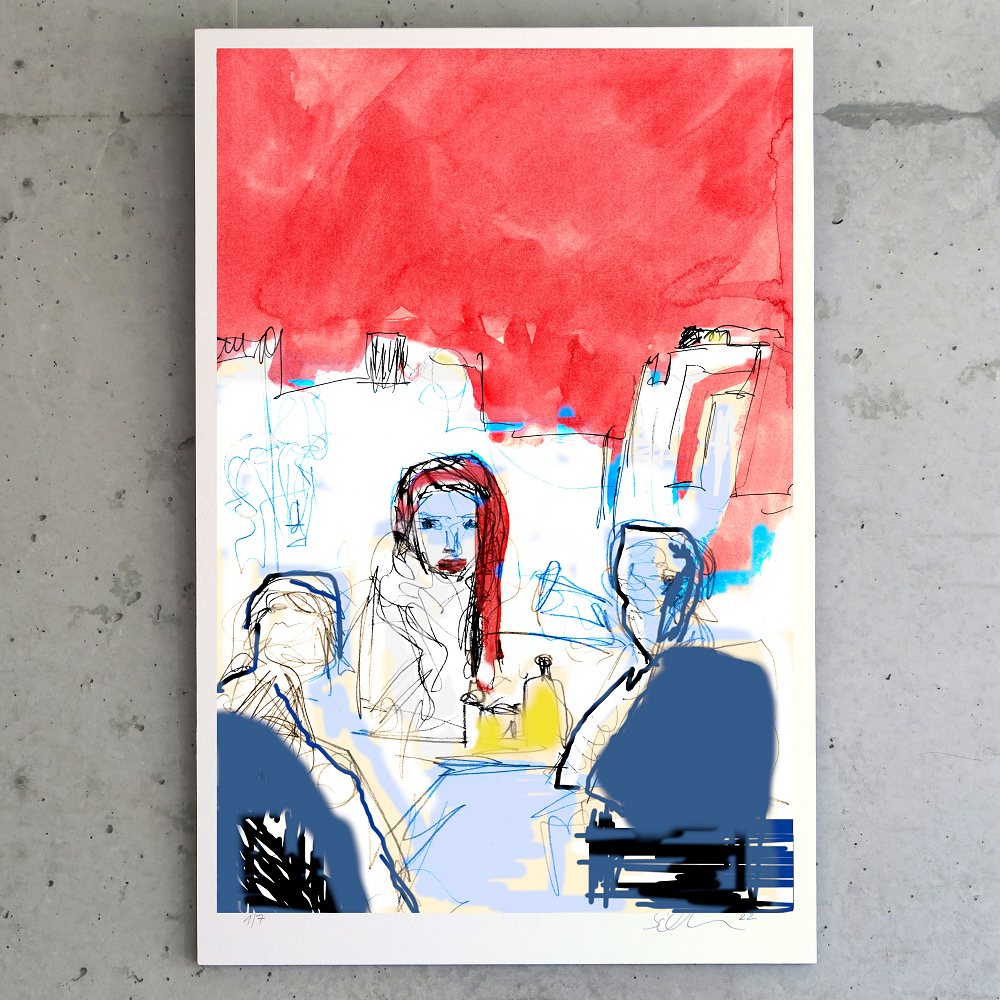 digital überarbeitete Skizze Kaffeeklatsch figurativeart expressives Bild painting Giclee Druck