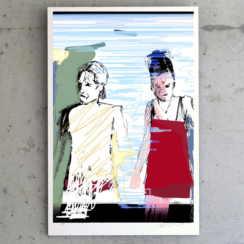 digital überarbeitete Skizze Freundinnen figurativeart expressives Bild painting Giclee Druck