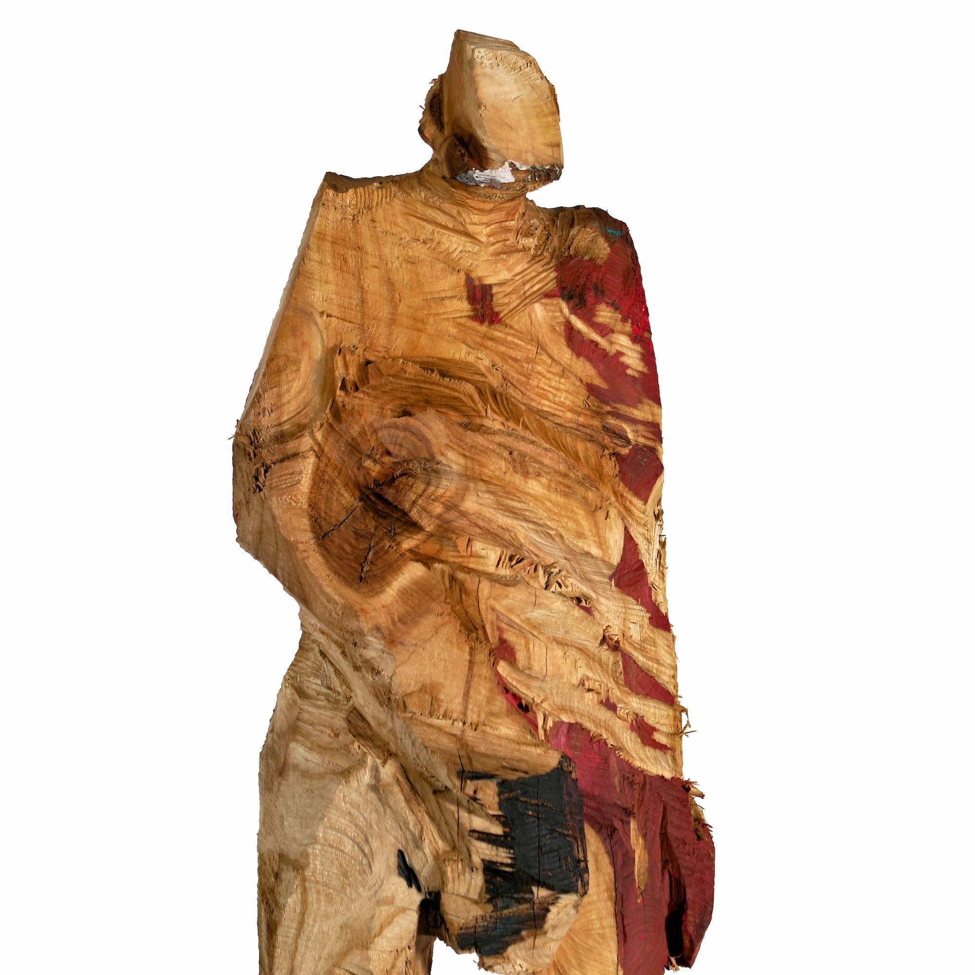 Ausdrucksstarke, kleine Holzskulptur 'Charlie' aus Kirsche mit der Kettensäge geschnitzt.