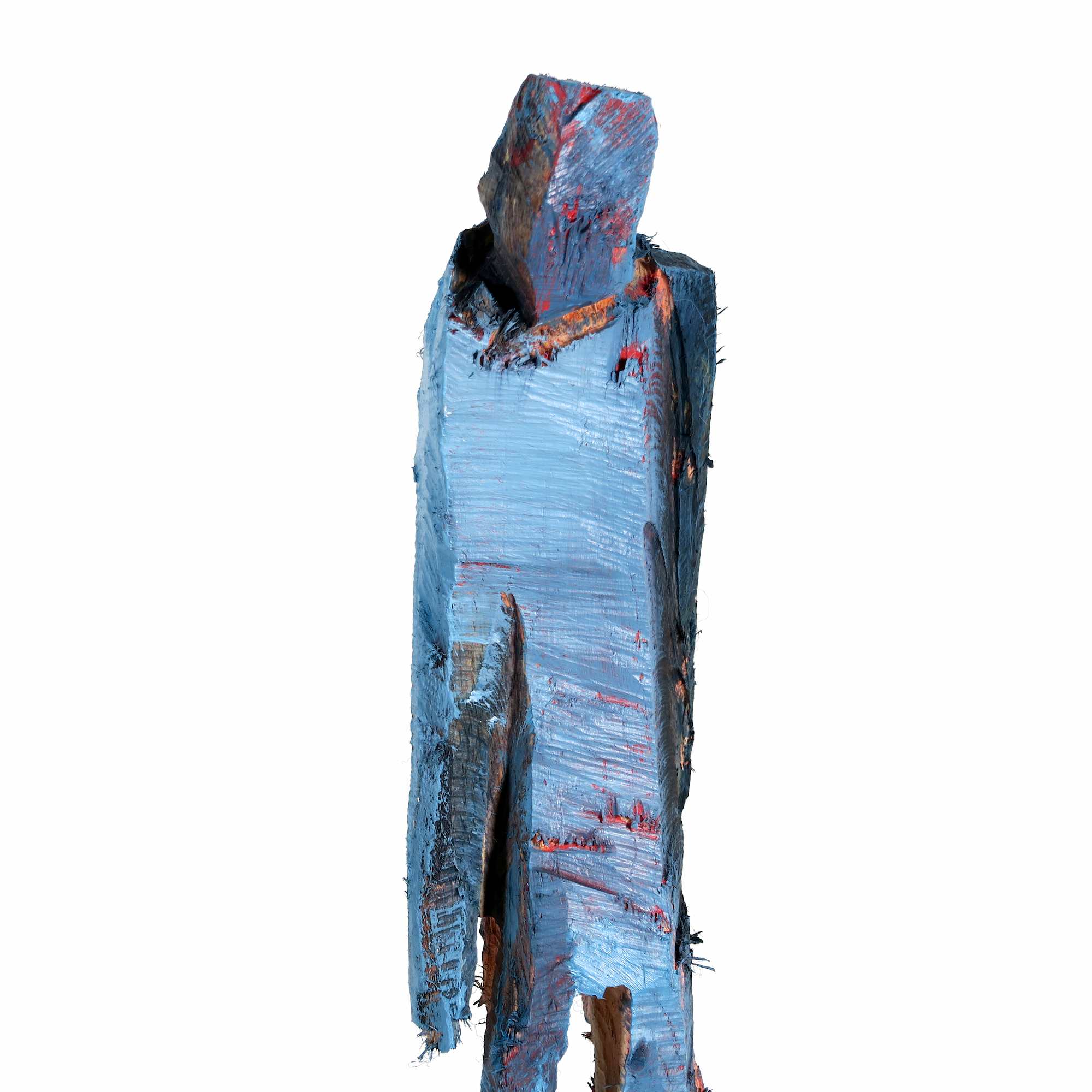 kleine Holzfigur 'Jo' mit blauer Bemalung - Motorsägenarbeit