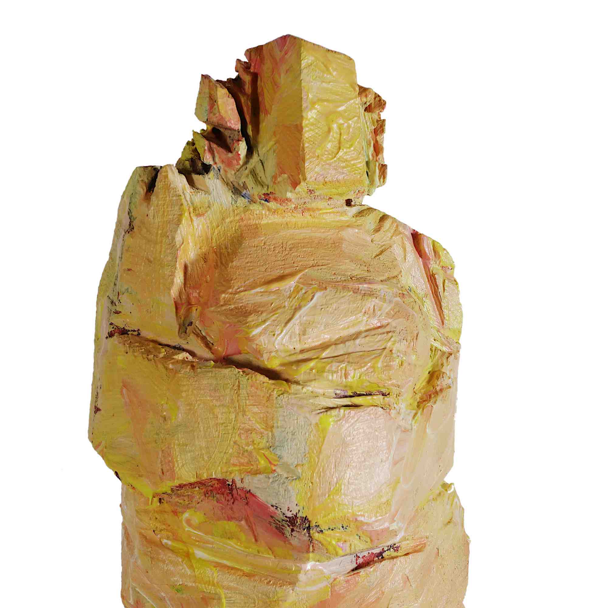 Geli - kleine Holzskulptur mit pastoser gelber Fassung bzw. Bemalung