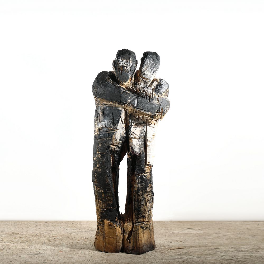Holzskulptur Peter und Paula expressiv mit der Kettensäge geschnitzt figurativeart