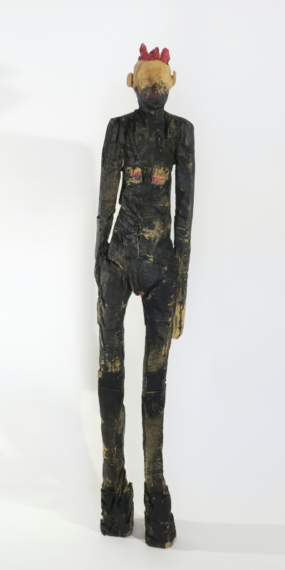 Bella | schwarze dünne Skulptur mit roter Krone