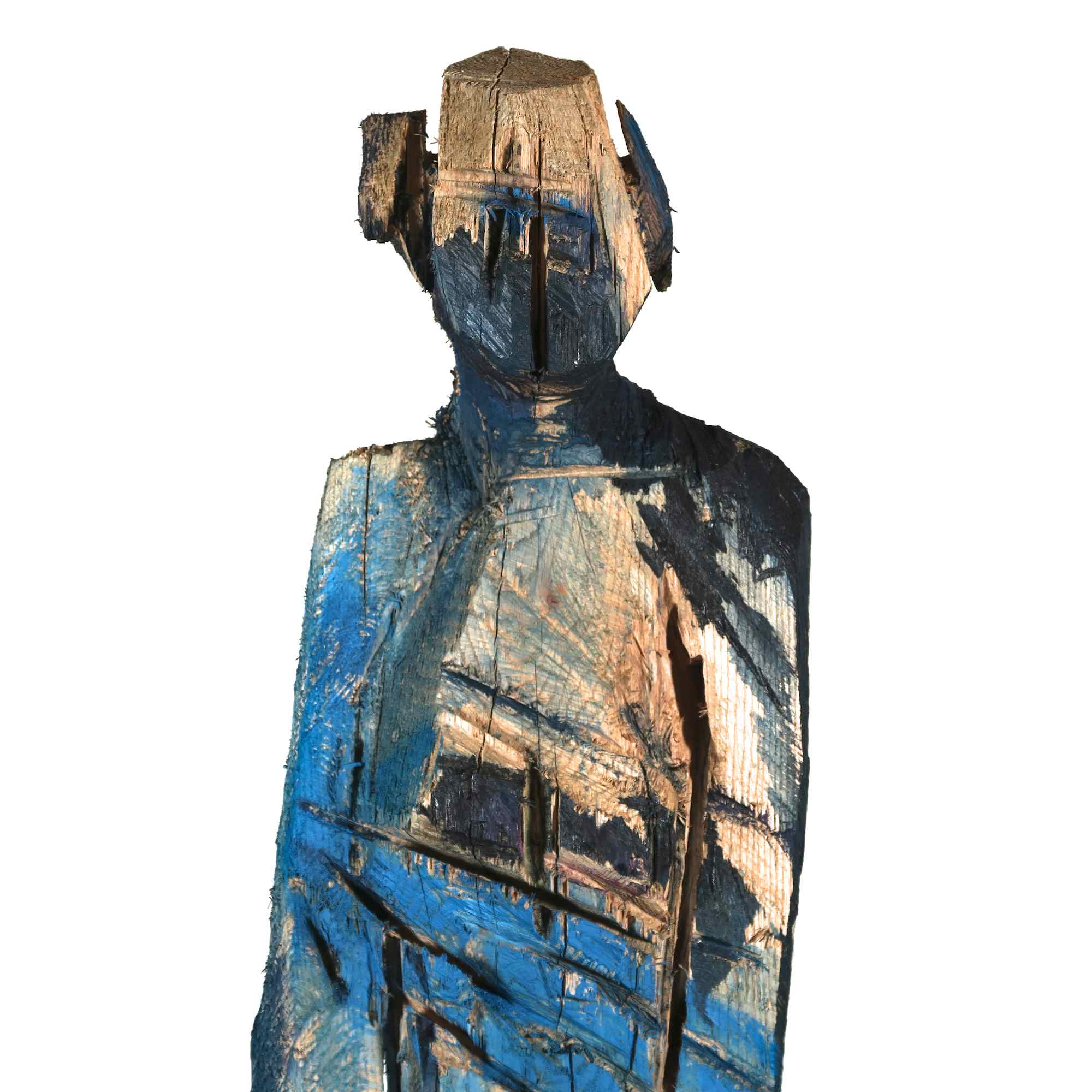 Holzskulptur 'Isolde' aus der Serie der 'Holzköpfe' - Detailaufnahme vom Kopf