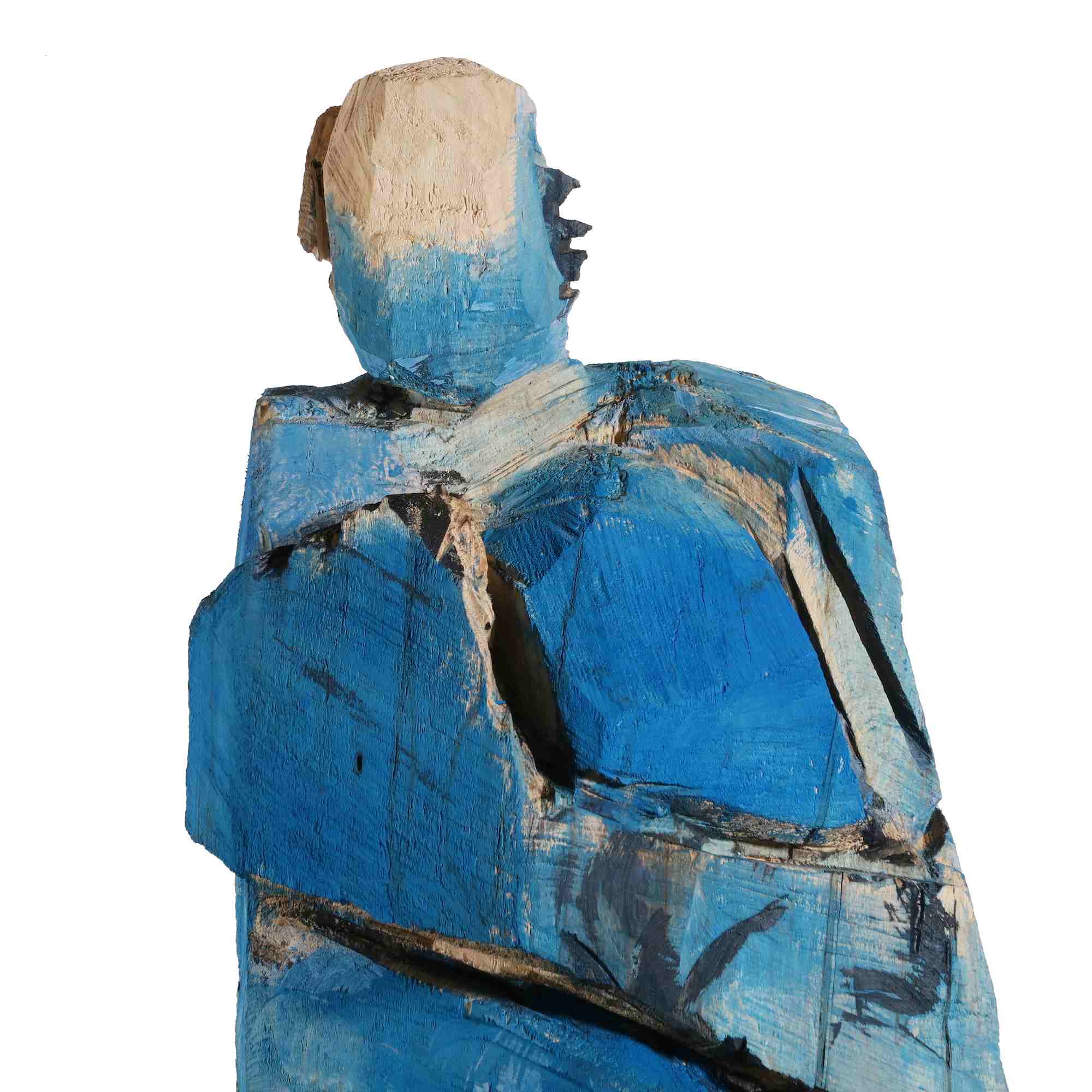 Holzskulptur 'Liesl' aus der Serie der 'Holzköpfe' - Detailaufnahme vom Kopf
