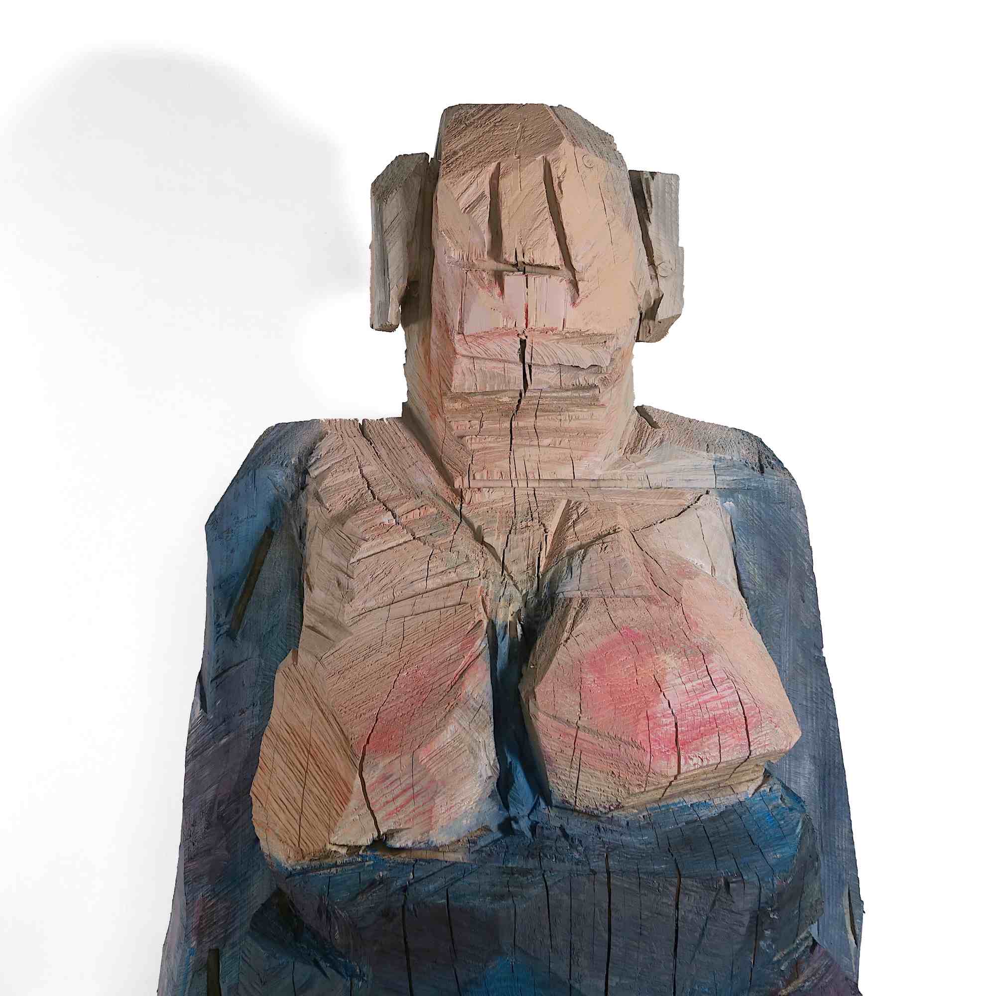 Holzskulptur 'Berta' aus der Serie der 'Holzköpfe' - Detailaufnahme vom Kopf