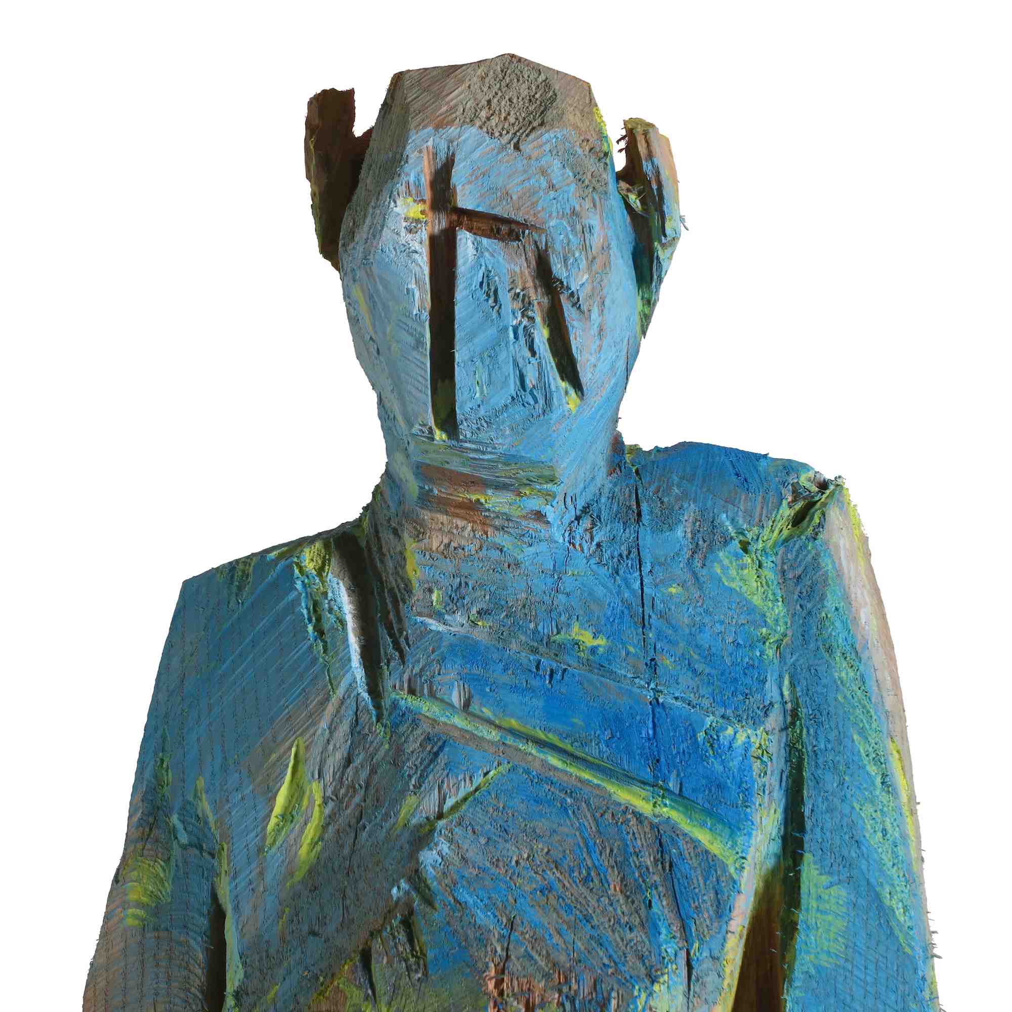 Holzskulptur 'Franzi' aus der Serie der 'Holzköpfe' - Detailaufnahme vom Kopf
