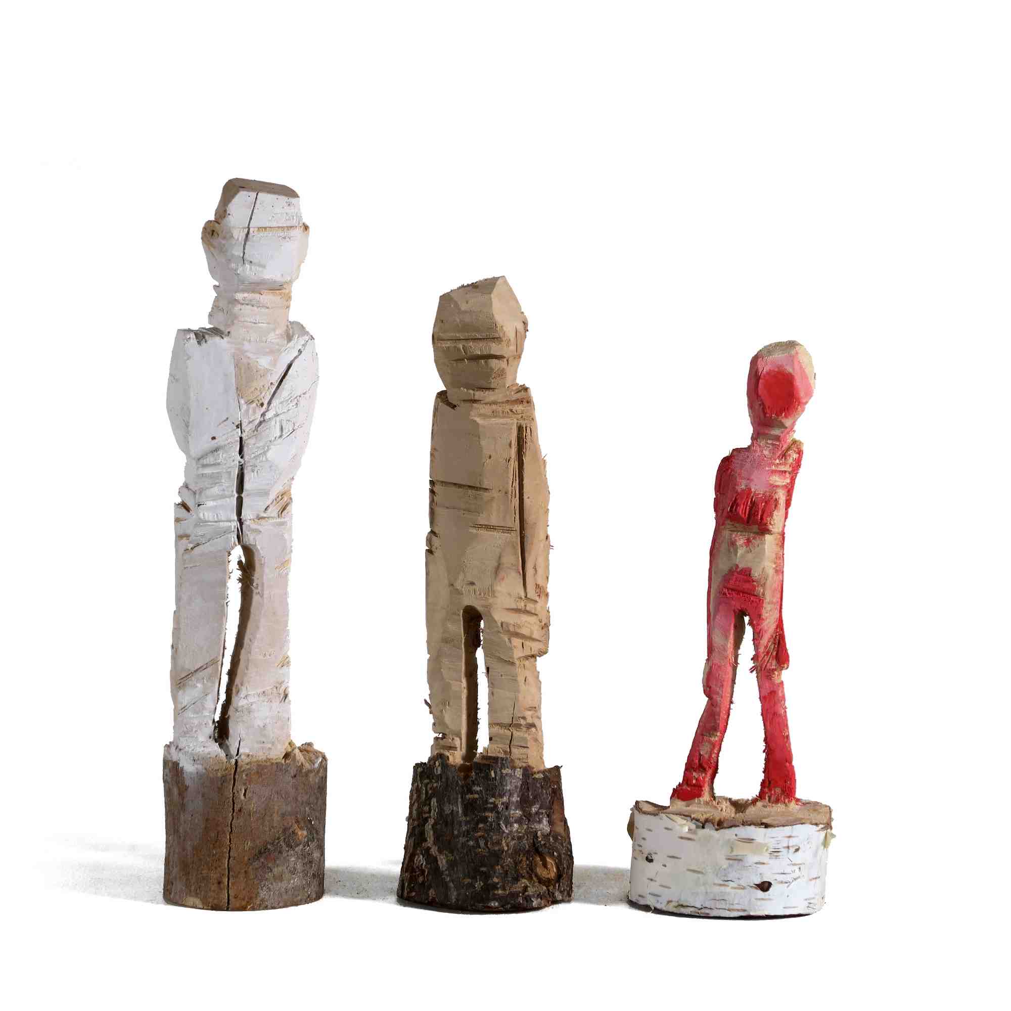 Holzskizzen nr. 13-15 - kleine mit der Sägelsäge gesägte Holzfiguren aus verschiedenen Ästen