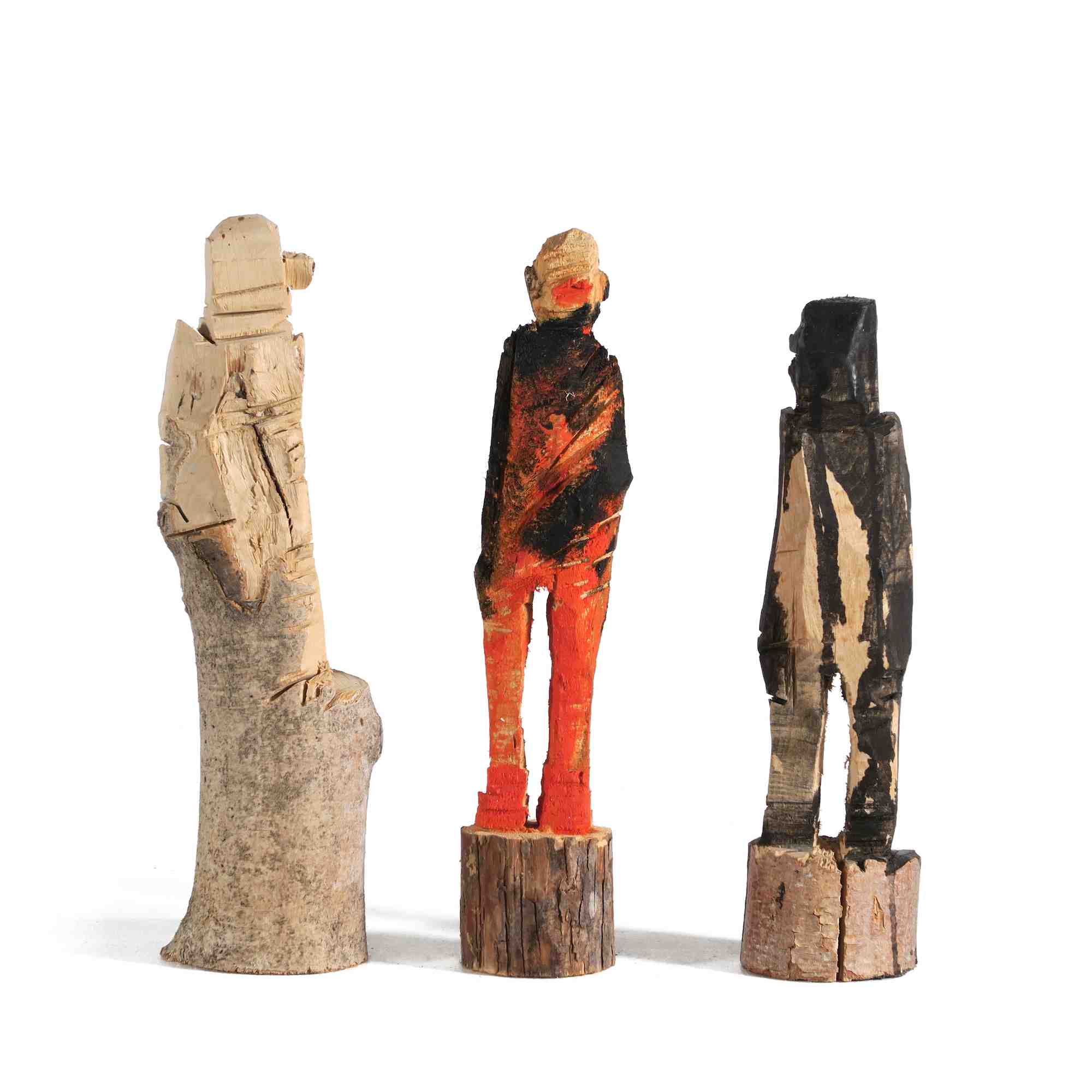 Holzskizzen nr. 7-9 - kleine mit der Sägelsäge gesägte Holzfiguren aus verschiedenen Ästen