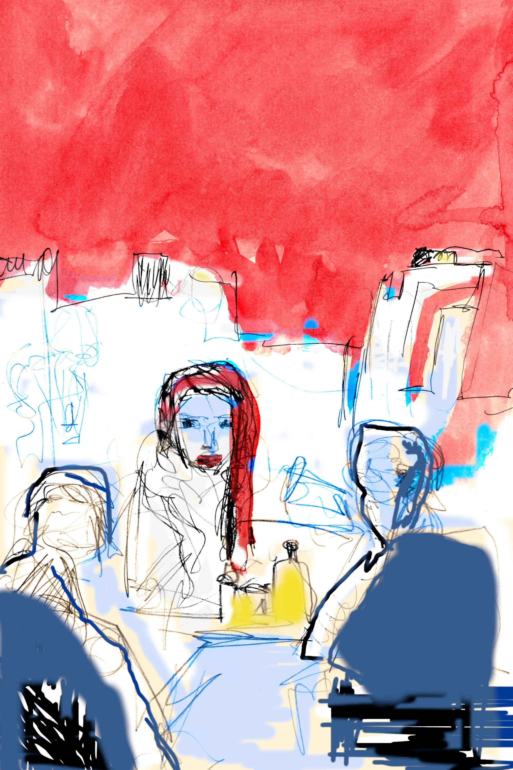 Kaffeklatsch - digital bearbeitete Skizze - moderne Kunstdrucke / Gicleedruck
